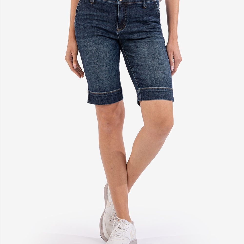 KUT from the Kloth Bermuda long Jean denim dark Wash mid rise Shorts jorts 8